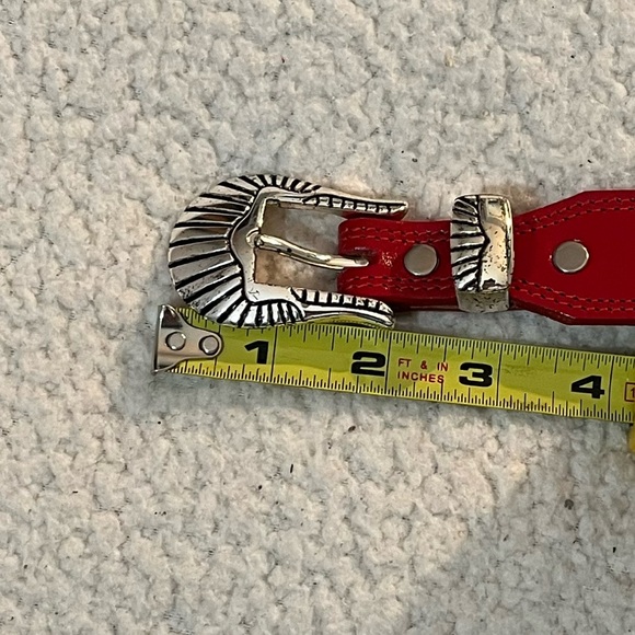 Red Leather Belt with Silver design and Buckle Made in the USA - Picture 8 of 15